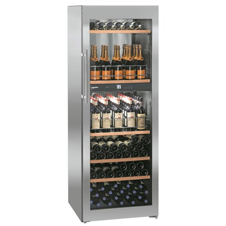 Vitrina pentru vinuri Liebherr WTpes 5972, 516 L, 155 sticle, Rafturi lemn, Control electronic, Display, H 192 cm, Inox