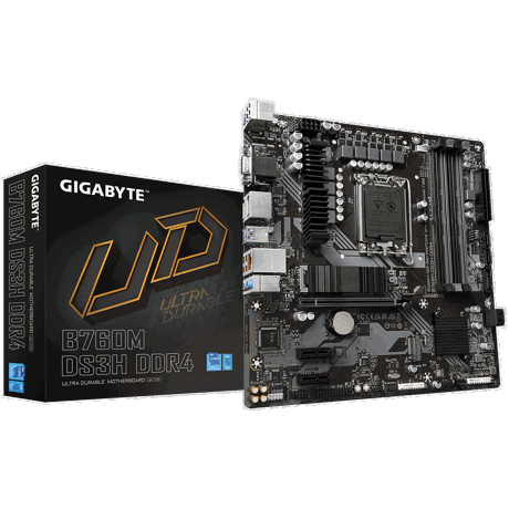 B760M DS3H DDR4 (rev. 1.0) LGA1700 4 x DDR4 DIMM sockets supporting up to 128 GB (32 GB single DIMM capacity) of system memory  1 x D-Sub port, supporting a maximum resolution of 1920x1200@60 Hz 1 x HDMI port, supporting a maximum resolution of 4096x2160@60 Hz * Support for HDMI 2.0 version and HDCP