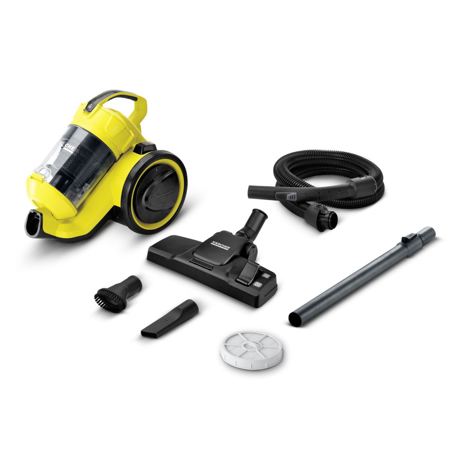 Aspirator fara sac Karcher VC 3 11981250, 700 W, 0.9 L, Tehnologie multi-cyclon, Filtru HEPA, Pensula mobila, Negru/Galben