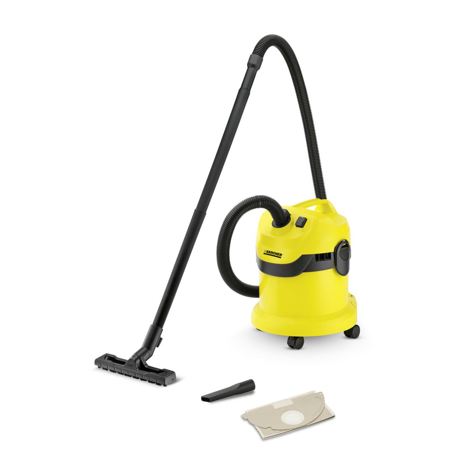 Aspirator multifunctional Karcher WD 2 16297830, 1000 W, 12 L, Aspirare uscata/umeda, Sistem de blocare 'Pull & Push', Depozitare accesorii, Negru/Galben