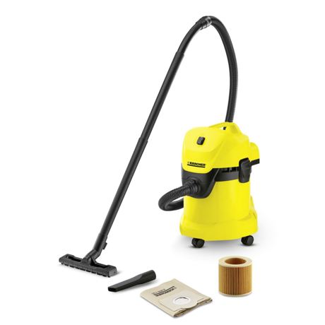 Aspirator multifunctional Karcher WD 3 16298200, 1000 W, 17 L, Aspirare uscata/umeda, Sistem de blocare 'Pull & Push', Functie de suflare, Negru/Galben