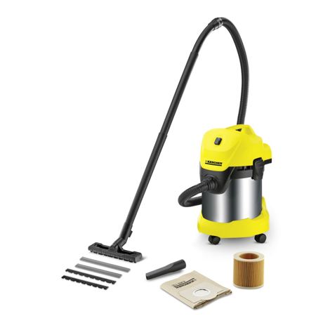 Aspirator multifunctional Karcher WD 3 Premium 16298400, 1000 W, 17 L, Aspirare uscata/umeda, Sistem de blocare 'Pull & Push', Functie de suflare, Inox/Negru/Galben