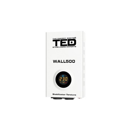 Stabilizator retea maxim 500VA-AVR LCD 2 iesiri schuko TED500WALL