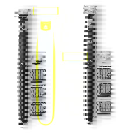 Aparat hibrid de barbierit si tuns barba Philips OneBlade QP2520/60, Wet&Dry, Ni-MH, Fara fir, 45 min, 3 piepteni, Husă, Gri cărbune/Verde lime