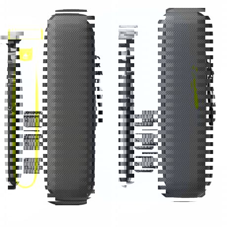 Aparat hibrid de barbierit si tuns barba Philips OneBlade QP2520/64, Wet&Dry, Ni-MH, Fara fir, 45 min, 3 piepteni, Husă, Gri cărbune/Verde lime