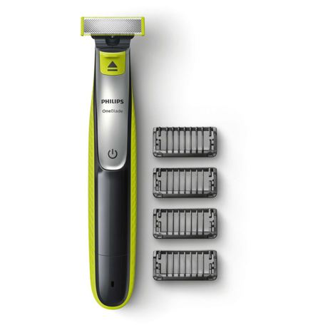Aparat hibrid de barbierit si tuns barba Philips OneBlade QP2530/20, Wet&Dry, Litiu-ion, Fara fir, 60 min, 4 piepteni, Gri cărbune/Verde lime