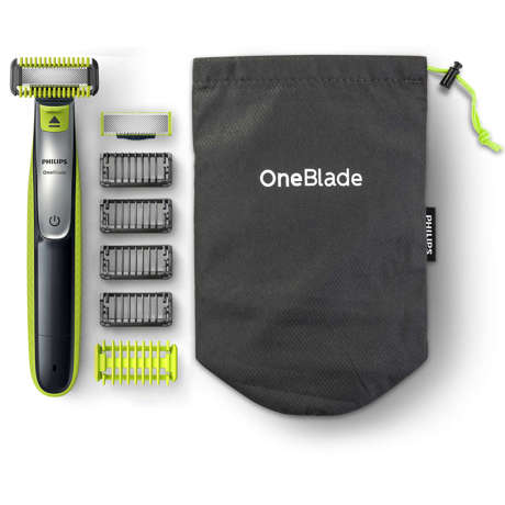 Aparat hibrid de barbierit si tuns barba Philips OneBlade Face+Body QP2630/30, Wet&Dry, Litiu-ion, Fara fir, 60 min, 4 piepteni barba, 1 pieptene corp, Husa, Gri cărbune/Verde lime