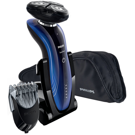 Aparat de barbierit Philips RQ1187/45, Wet & Dry, Acumulator, 2 capete, Trimmer nas & barba, Negru/Albastru