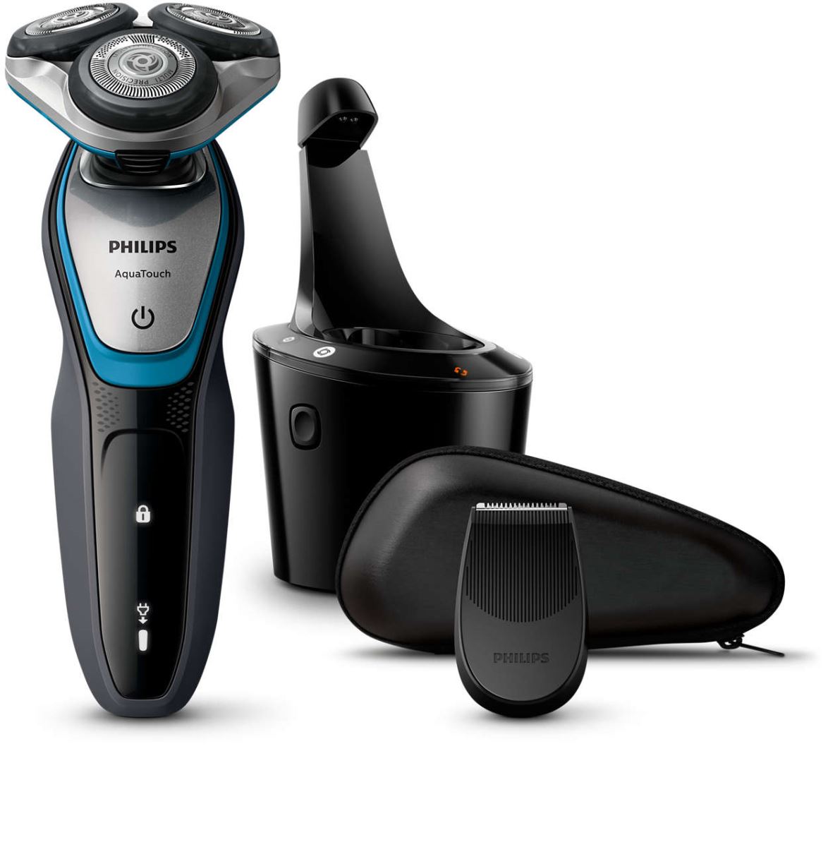 Aparat de barbierit Philips AquaTouch S5400/26, Fara fir, Wet And Dry, Negru/Albastru
