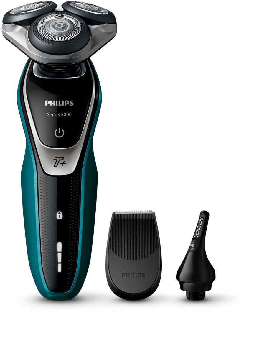 Aparat de barbierit Philips S5550/44, Wet&Dry, 3 Capete, SuperLift & Cut, fara fir, 50 min., 2 accesorii, Led, Negru