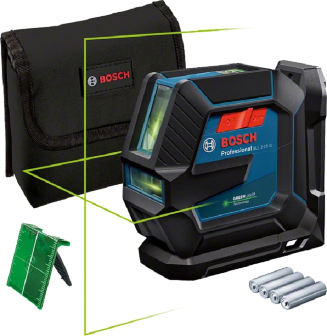 Nivelă laser Bosch Professional GLL 2-15 G, Proiectie verticala/orizontala, 15 m, ± 0.3 mm/m, IP 64, Husa, 0601063W00