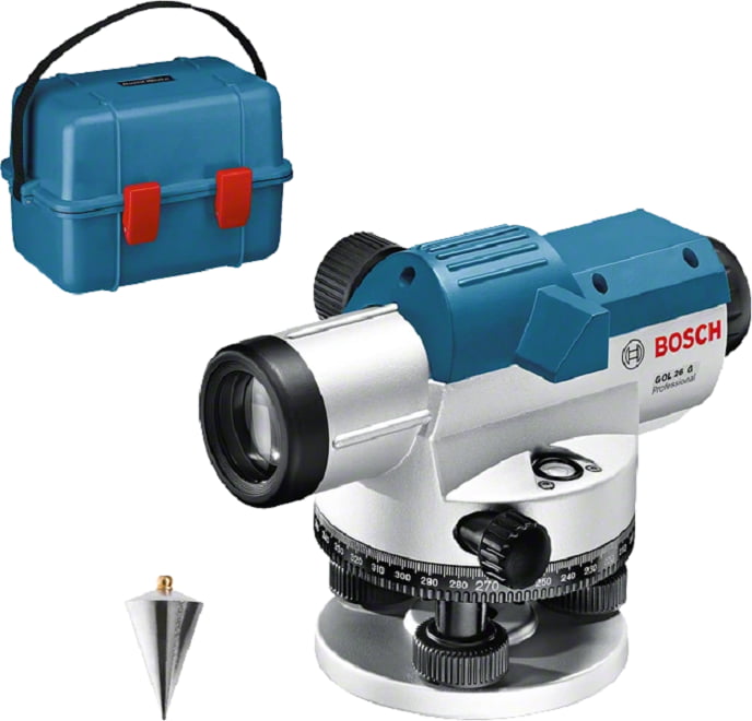 Nivela optica Bosch Professional GOL 26 G, Factor de marire 26x, Precizie de nivelare ±1.6 mm la 30 m, IP 54, Stativ, Valiza, 0601068003