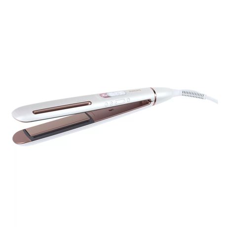 Placa de indreptat parul Philips Prestige BHS830/00, Tehnologie SenseIQ, Ionizare, 3 moduri, Display, Alb