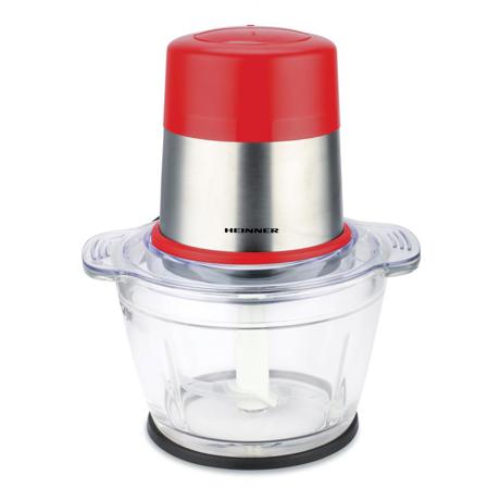 Tocator legume Heinner HMC-D300RD, 300W, Bol sticla 1L, Lame inox, 2 viteze, Rosu/ornamente din inox