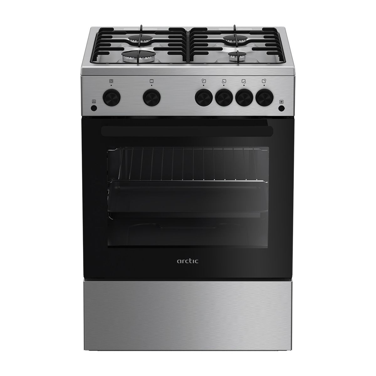Aragaz Arctic AGG6611DTTLX, Gaz, 4 arzatoare, Grill, Rotisor, Timer, 60x60 cm, Inox