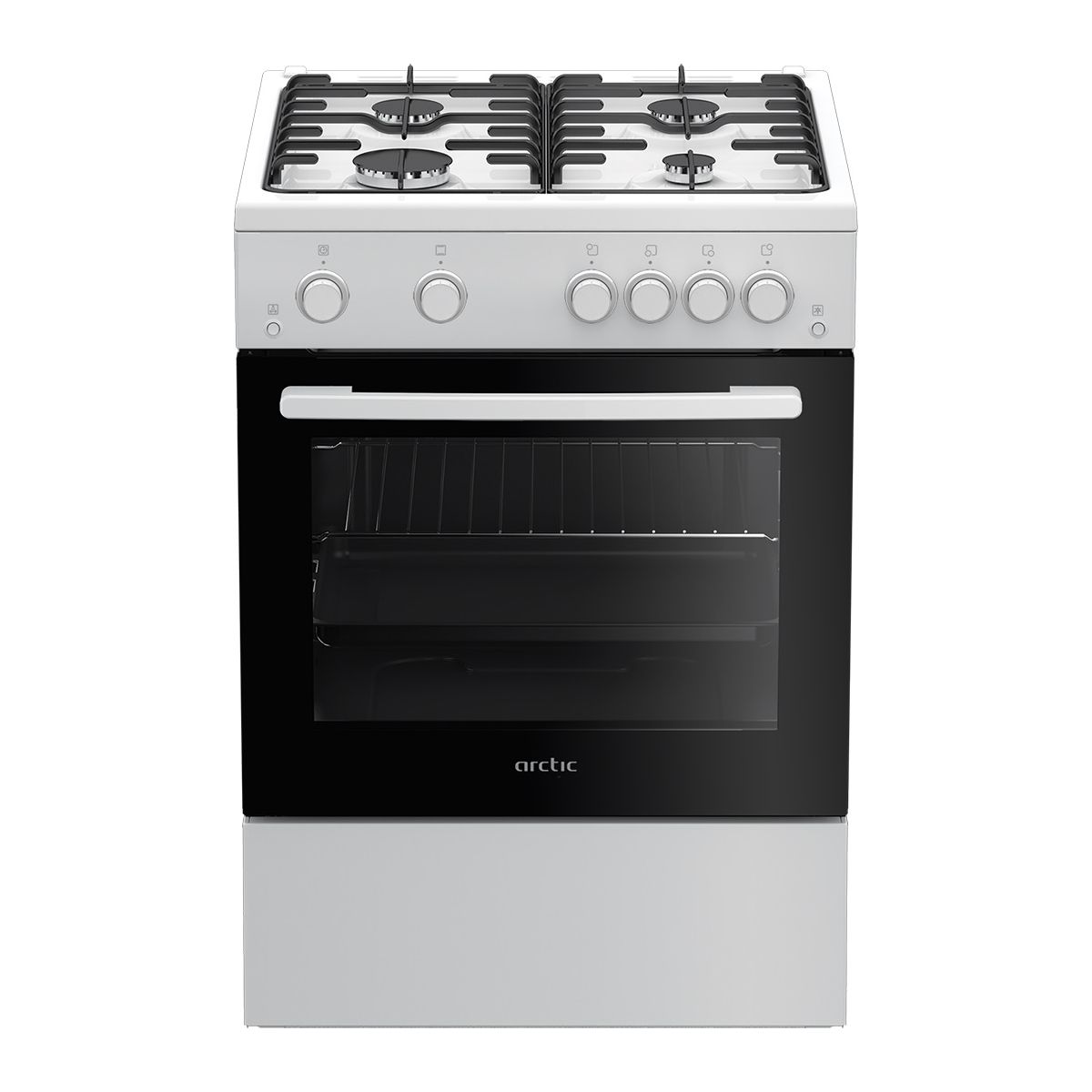 Aragaz Arctic AGM6611DTTL, Gaz, 4 arzatoare, Grill, Rotisor, Timer, 60x60 cm, Alb