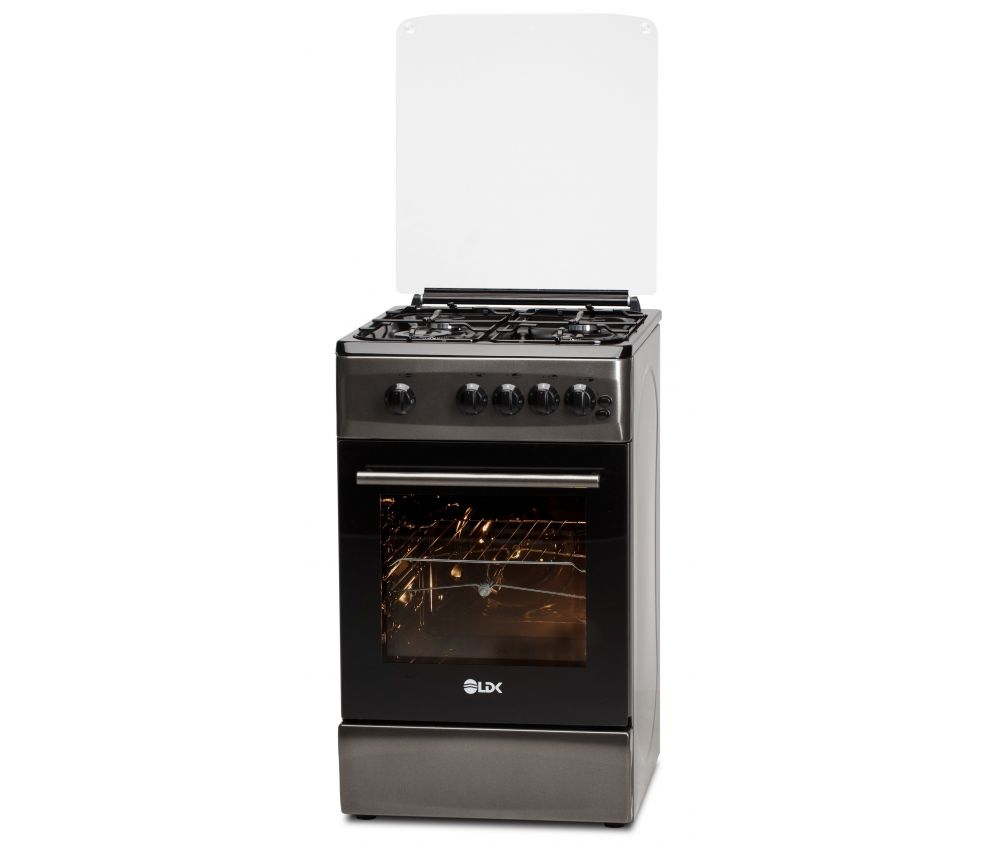Aragaz LDK 5060 GRAI SHINY GREY RMV NG, Gaz, 4 arzatoare, Aprindere electrica, Siguranta plita/cuptor, 46 L, Grill, Rotisor, Capac sticla, 50x60 cm, Gri, ART4257