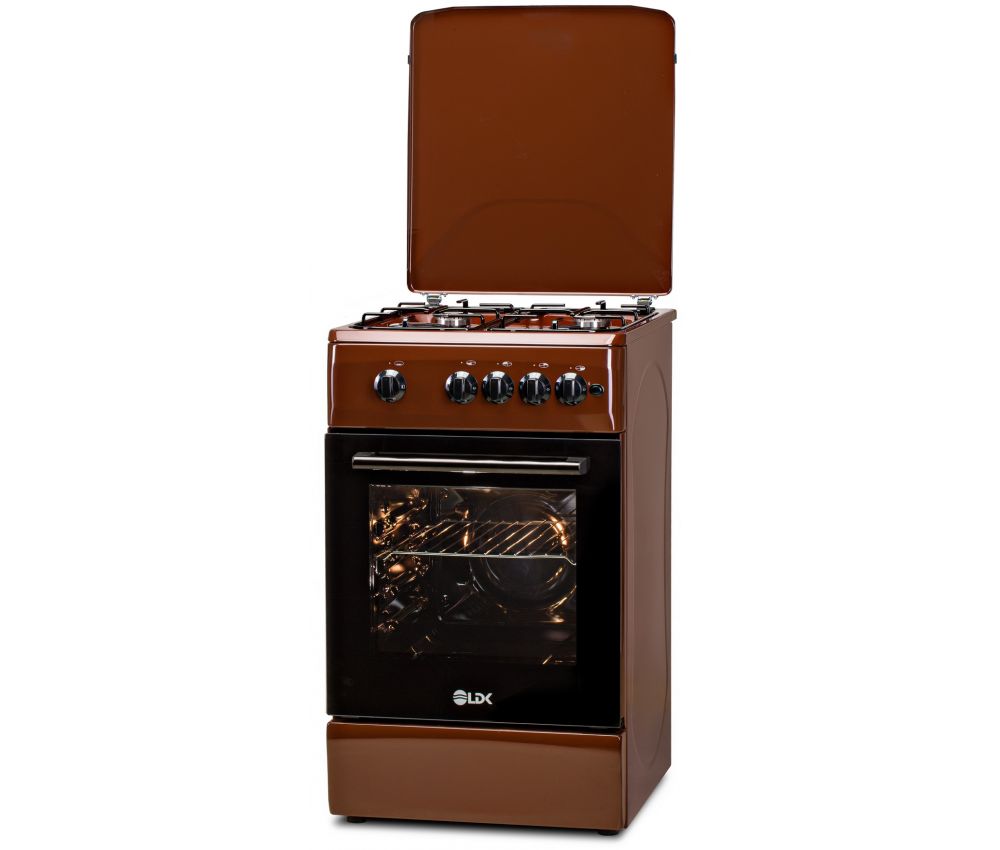 Aragaz LDK 5060 A BR RMV LPG, Gaz, 4 arzatoare, Aprindere electrica, Siguranta plita/cuptor, 46 L, Capac metalic, 50x60 cm, Maro, ART5846