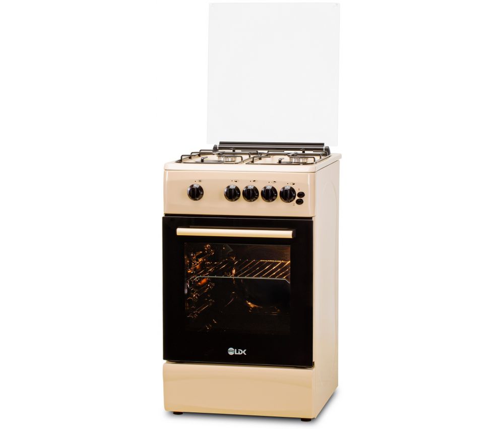 Aragaz LDK 5060 GRAI Crem RMV NG, Gaz, 4 arzatoare, Aprindere electrica, Siguranta plita/cuptor, 46 L, Grill, Rotisor, Capac sticla, 50x60 cm, Crem, ART6080