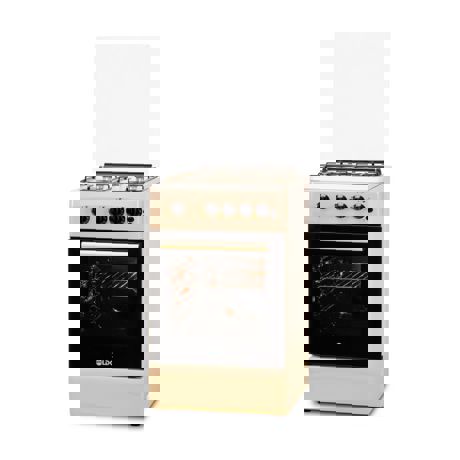 Aragaz LDK 5060 GRAI Crem RMV NG, Gaz, 4 arzatoare, Aprindere electrica, Siguranta plita/cuptor, 46 L, Grill, Rotisor, Capac sticla, 50x60 cm, Crem, ART6080