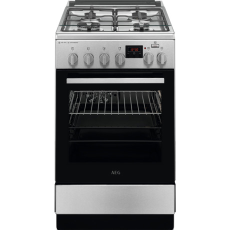 Aragaz AEG steamBake AirFry CKB56480BM, Mixt, 4 arzatoare gaz, Cuptor electric 58 L, Grill, 50x60 cm, Inox