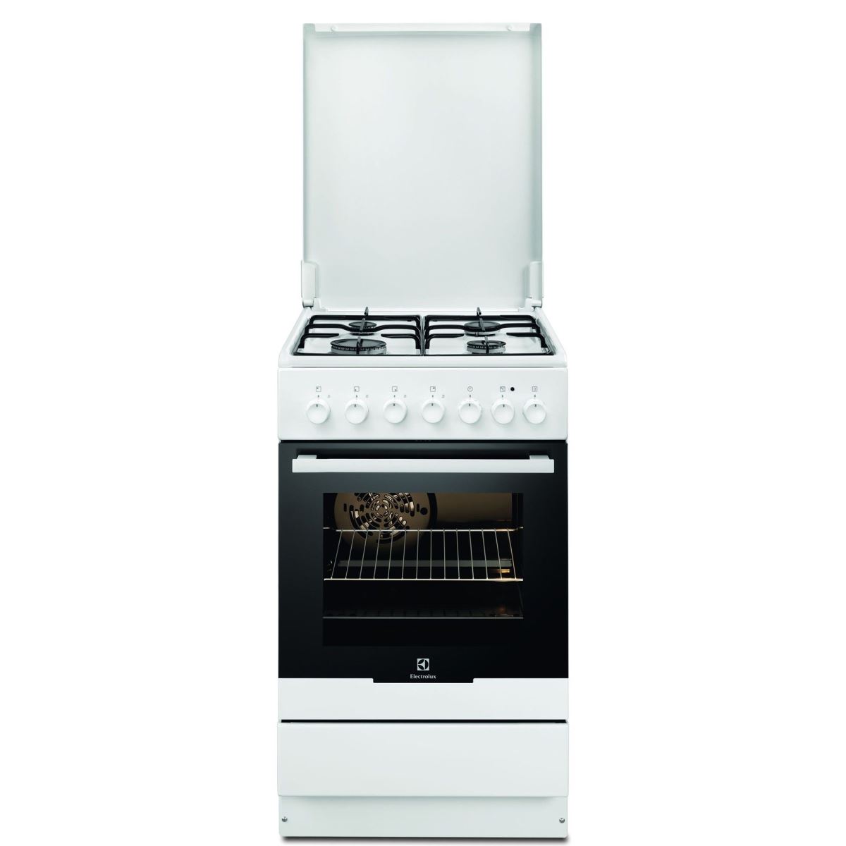 Aragaz Electrolux EKK52550OW, Mixt, 4 Arzatoare gaz, Cuptor electric, 6 functii, Aprindere integrata, Grill, 50x60 cm, Alb