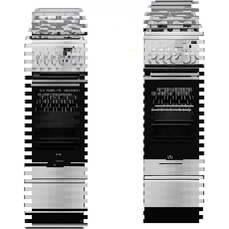 Aragaz Electrolux EKK54950OX 50x60 cm, Mixt, 4 arzatoare gaz, Cuptor electric multifunctional (11 functii) Plus Steam -gatire cu abur, Grill electric, 58 l, Inox