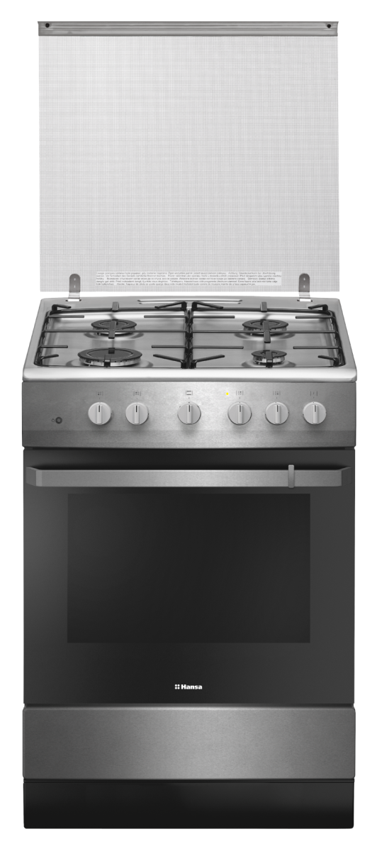 Aragaz Hansa FCGX61109, Gaz, 4 Arzatoare, Aprindere electrica plita, Grill, Rotisor, 60x60 cm, Inox