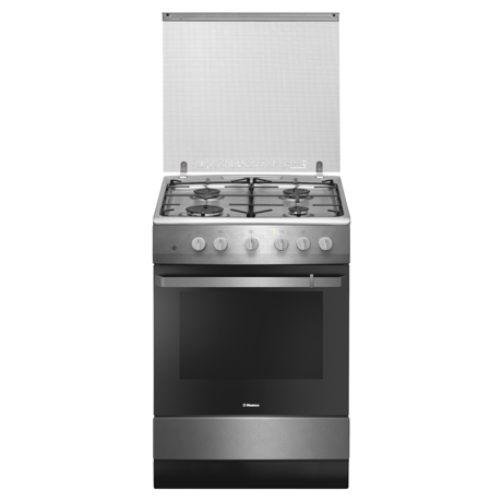 Aragaz Hansa FCGX61109, Gaz, 4 Arzatoare, Aprindere electrica plita, Grill, Rotisor, 60x60 cm, Inox