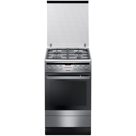 Aragaz Hansa FCMX59221, Mixt, 4 arzatoare gaz, Cuptor electric, 8 functii, Gratare din fonta, Grill, Rotisor, 50x60 cm, Inox