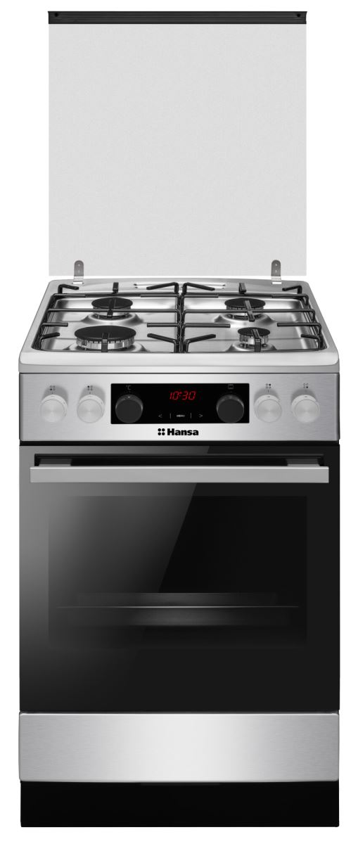 Aragaz Hansa FCMXS59363, Mixt, 4 Arzatoare gaz, Cuptor electric, Steam Cleaning, Aprindere electrica, 60x60 cm, Inox