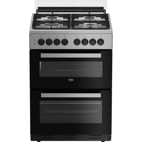 Aragaz Beko FDM62130DXMS, Mixt, 4 arzatoare gaz, 2 cuptoare, 7 functii gatire cuptor, Grill electric, Autocuratare catalitica, Gratare fonta, 60x60 cm, Inox