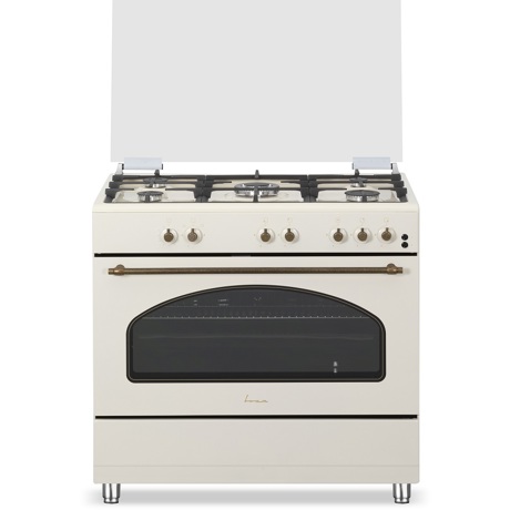 Aragaz Fram FFSC-S90GLITGCFRBG, 5 arzatoare (1 arzator Wok), Siguranta plita, Aprindere electrica, Capac metalic, Timer, 90x60 cm, Rustic beige