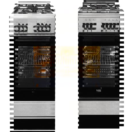 Aragaz Beko FSE62110DX, Mixt, 4 arzatoare gaz, Cuptor electric multifunctional, Grill, 60x60 cm, Inox