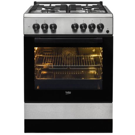 Aragaz Beko FSE62110DX, Mixt, 4 arzatoare gaz, Cuptor electric multifunctional, Grill, 60x60 cm, Inox