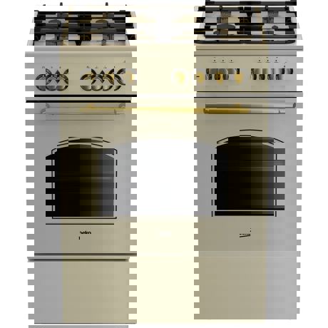 Aragaz rustic Beko FSE62134DCR, 4 arzatoare gaz, Suport vase din fonta, Cuptor electric, 72 L, Grill, Timer, 60x60, Bej