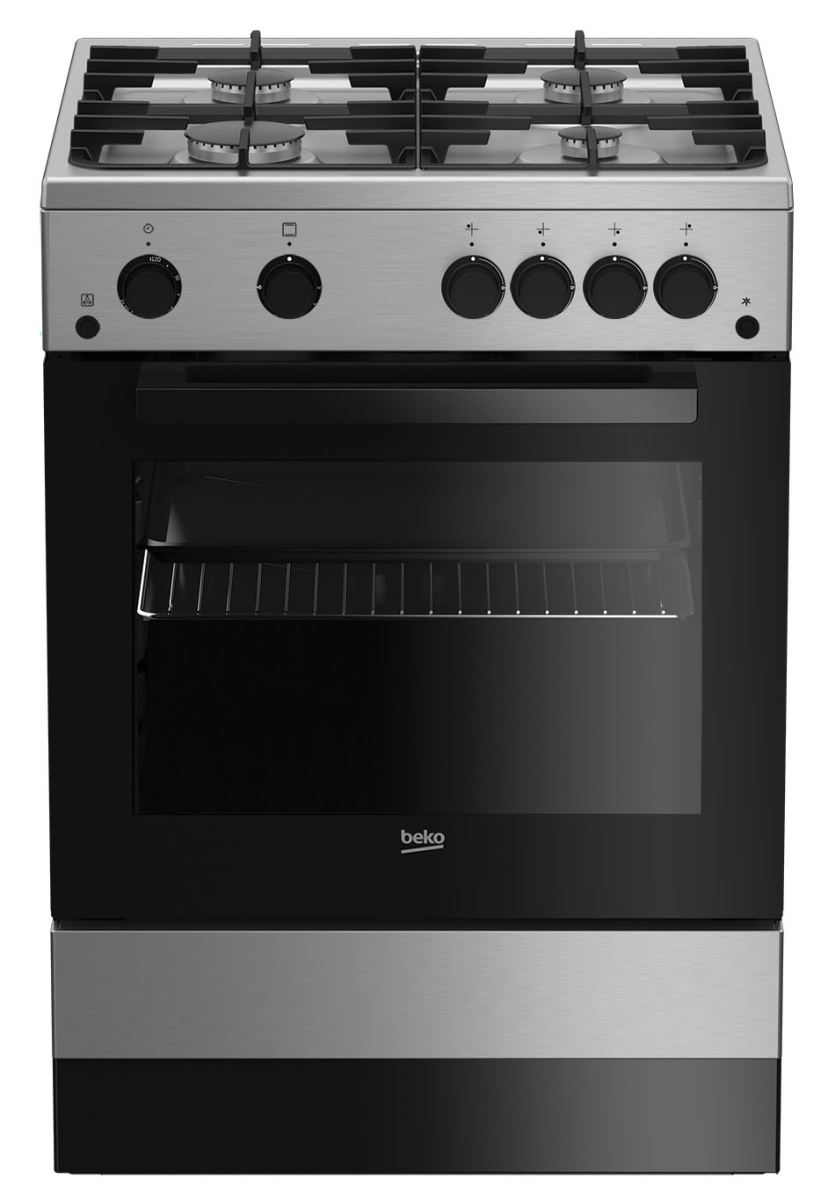 Aragaz Beko FSGT62130DXO, Gaz, 4 arzatoare, Grill gaz, Rotisor, Timer, Gratare fonta, 60x60 cm, Inox