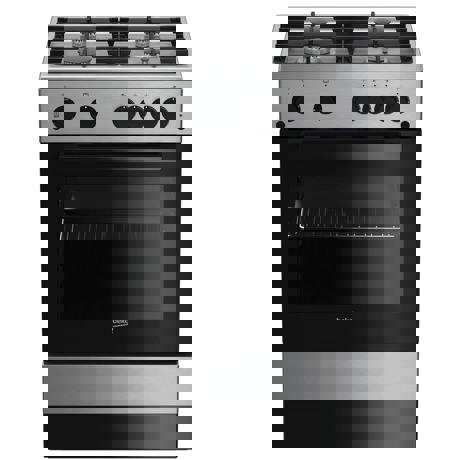 Aragaz Beko FSGT62130DXO, Gaz, 4 arzatoare, Grill gaz, Rotisor, Timer, Gratare fonta, 60x60 cm, Inox