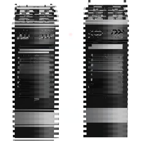 Aragaz Beko FSM62530DXMS, Mixt, 4 arzatoare gaz, 72 L, 8 functii gatire cuptor, Grill electric, display Good+, autocuratare catalitica, gratare fonta, 60x60 cm, Negru-Inox