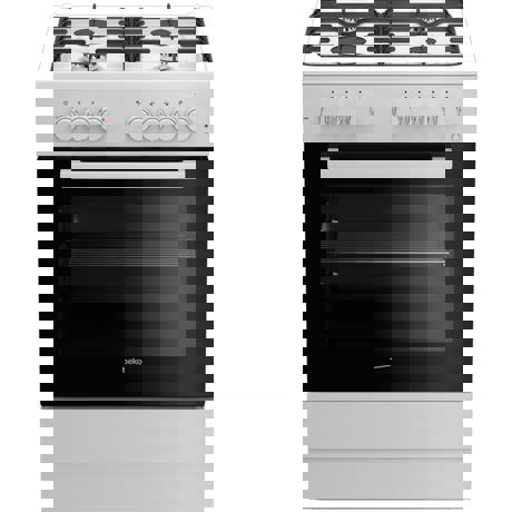 Aragaz Beko FSST62110DW, Mixt, 4 arzatoare gaz, Grill, Rotisare, Timer, 60x60 cm, Alb