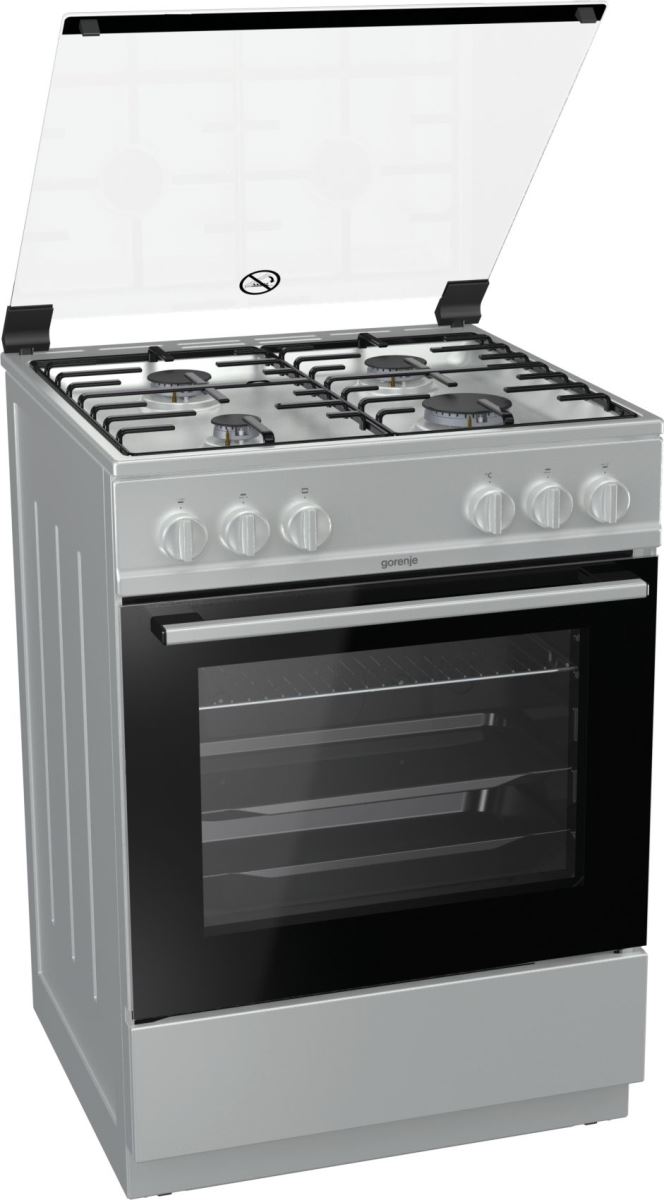 Aragaz Gorenje GI6121XH, 4 arzatoare gaz, 60 l, Grill, 60x60 cm, Inox