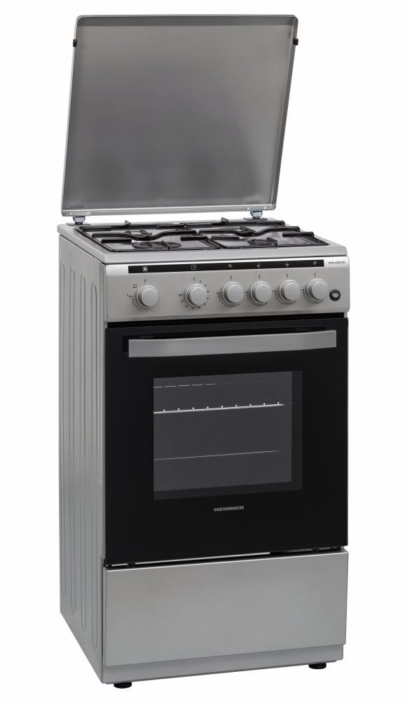 Aragaz Heinner HFSC-V50LITSL, Gaz, 4 arzatoare, Aprindere electrica plita, Timer, 50x50 cm, Argintiu