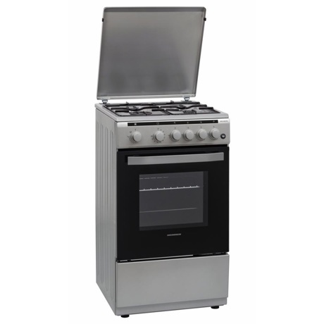 Aragaz Heinner HFSC-V50LITSL, Gaz, 4 arzatoare, Aprindere electrica plita, Timer, 50x50 cm, Argintiu