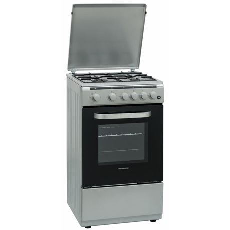 Aragaz Heinner HFSC-V60LITGSL, Gaz, 4 arzatoare, Aprindere electrica plita, Grill, Capac metalic, 50x60 cm, Argintiu