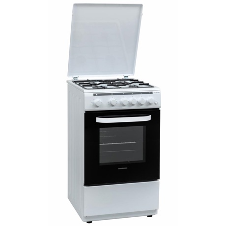 Aragaz Heinner HFSC-V60LITGWH, Gaz, 4 arzatoare, Aprindere electrica plita, Grill, Capac metalic, 50x60 cm, Alb