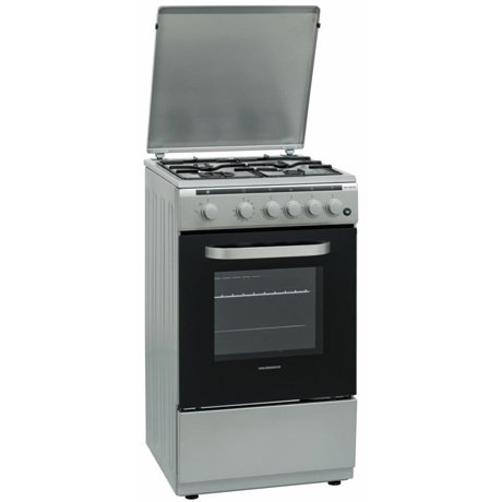 Aragaz Heinner HFSC-V60LITSL, Gaz, 4 arzatoare, Aprindere electrica plita, Capac metalic, 50x60 cm, Argintiu