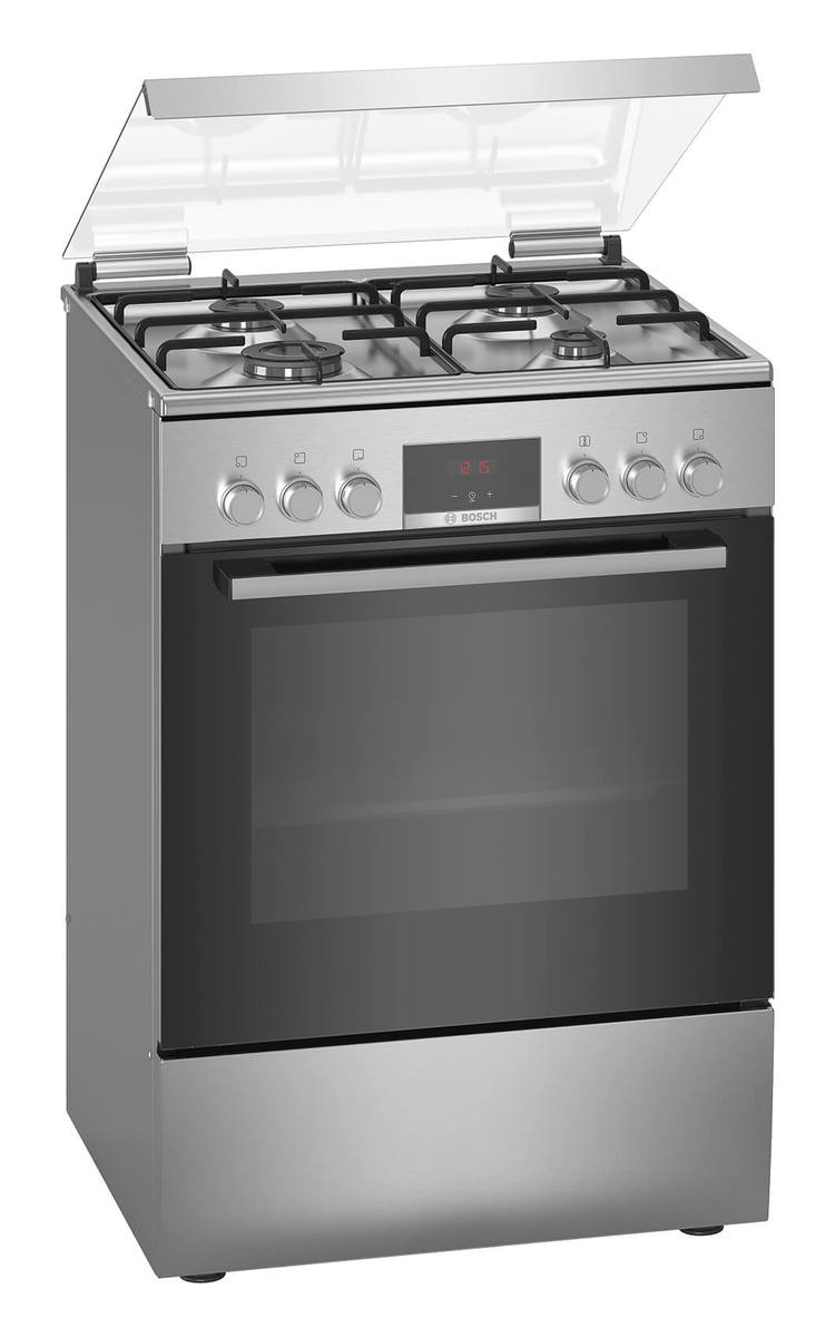 Aragaz Bosch HXN39BD50, Mixt, 4 arzatoare gaz, Cuptor electric, 7 Functii, Display, 1 suport telescopic, Inox