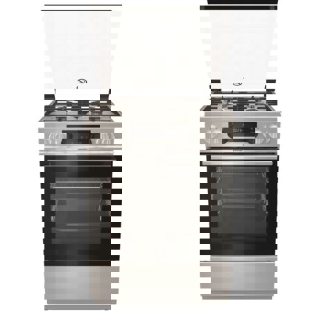 Aragaz Gorenje K6351XF, Mixt, 4 arzatoare gaz, 9 functii, Gratare de fonta, Display LED, 60x60 cm, Argintiu 728123