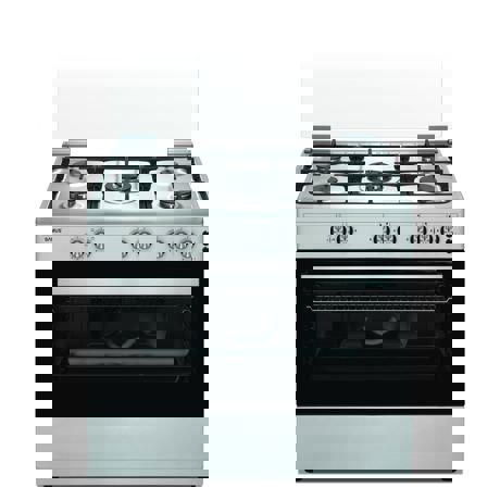 Aragaz Samus SM950AGRXS, Gaz, 5 arzatoare, Arzator Wok, Cuptor 94 L, Siguranţă plită + cuptor, Capac sticlă, Grill, Rotisor, Latime 90 cm, Inox/argintiu