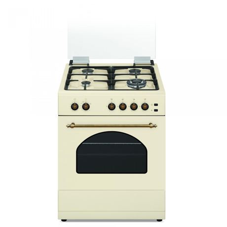 Aragaz Samus SR660S4C, Gaz, 4 arzatoare, Arzător WOK, 55 L, Aprindere electrică, Capac sticlă, Timer, 60x60 cm, Design rustic, Vintage Beige